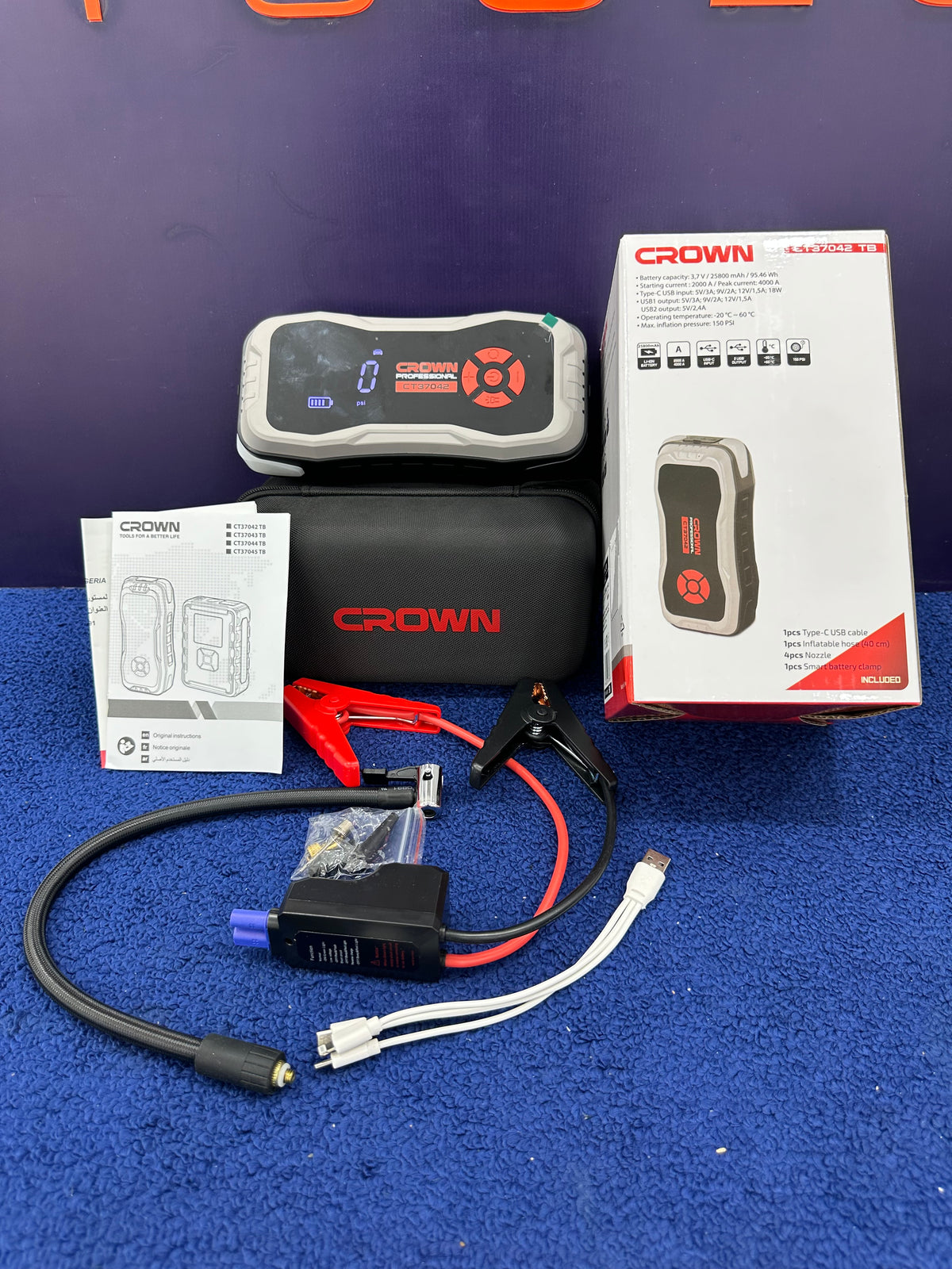 Compresseur Automobile 150 PSI et Booster de Batterie 25800mAh CROWN CT37042