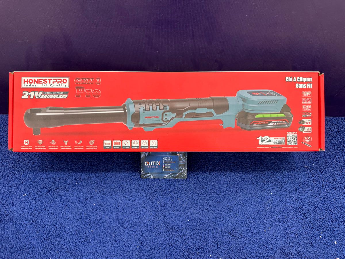 Cliquet sans fil Brushless 21V Bras Long 1/2″ 120Nm HONESTPRO YAE2647